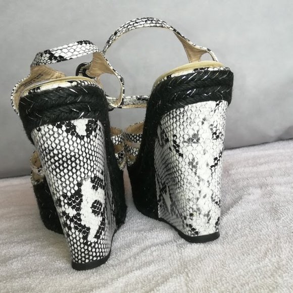 Shoes Black White Faux Snake Print Wedge Sandals Size Poshmark